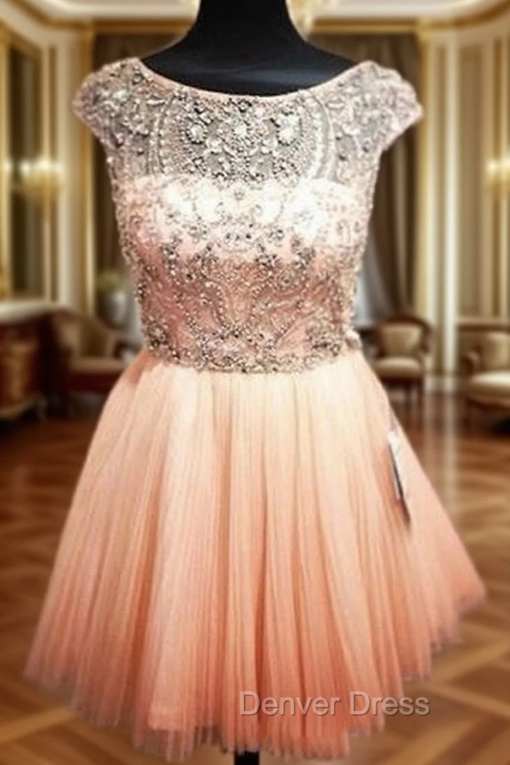 Custom Made Round Neck Pink Short Prom Dresses, Short Graduation Dresses, Short Homecoming Dresses Main image