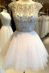 Custom Made Round Neck Ivory Short Prom Dresses, Short Homecoming/Graduation Dresses