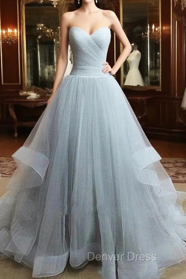 Custom Made Sweetheart Neck Floor Length Light Grey Prom Dress, Prom Gowns, Prom Dresses Main image