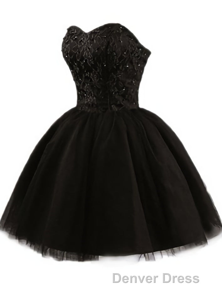 Sweetheart Short Black Lace Prom Dresses, Black Lace Graduation / Homecoming Dresses