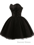 Sweetheart Short Black Lace Prom Dress, Black Lace Graduation Homecoming Dresses