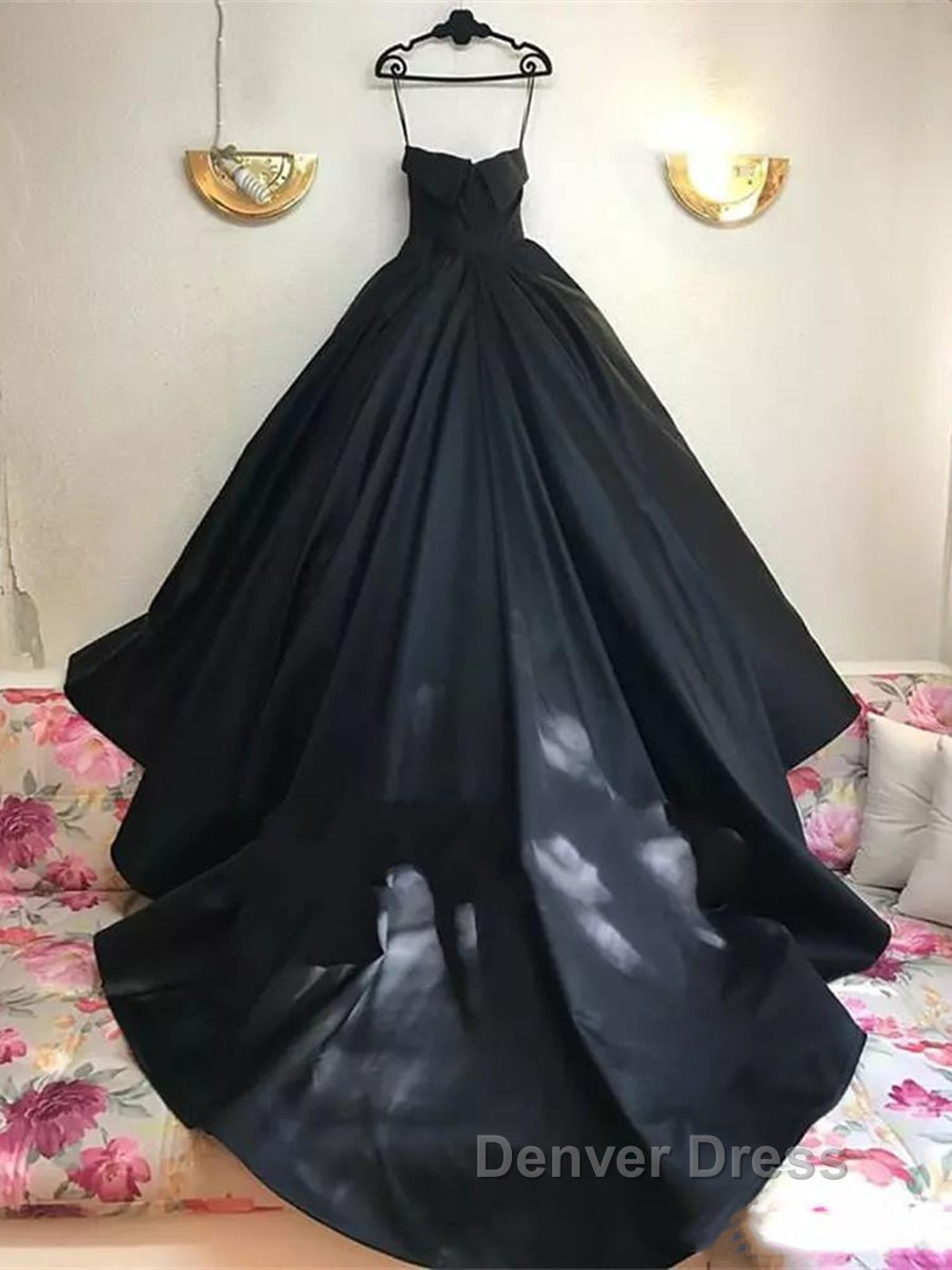Custom Made Thin Straps Sweetheart Neck Black Ball Gown, Black Long Prom Dresses, Evening Dresses Secondary image