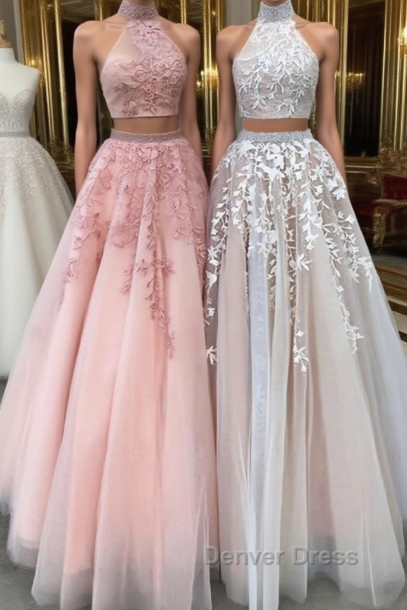 Custom made two pieces tulle long prom Dress, lace Prom Dresses Main image