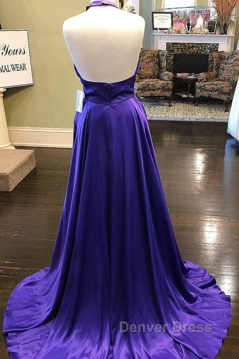 Custom Made Unique Backless Purple Satin Long Prom Dress, Backless Purple Prom Dress, Purple Prom Dresses