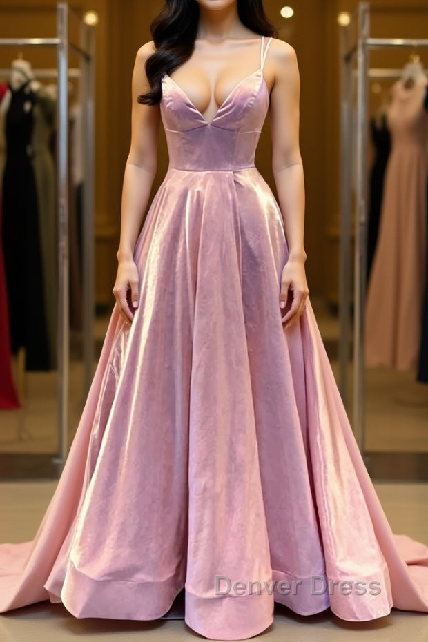 Custom Made V Neck Backless Pink Prom Dress, Backless Pink Prom Dress, Simple Pink Prom Dresses