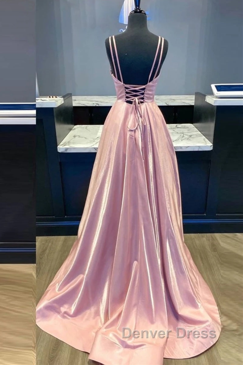 Custom Made V Neck Backless Pink Prom Dress, Backless Pink Prom Dress, Simple Pink Prom Dresses Secondary image