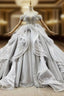 Custom Tailored Gray Ball Gowns Tulle Off the Shoulder Appliques Wedding Dresses