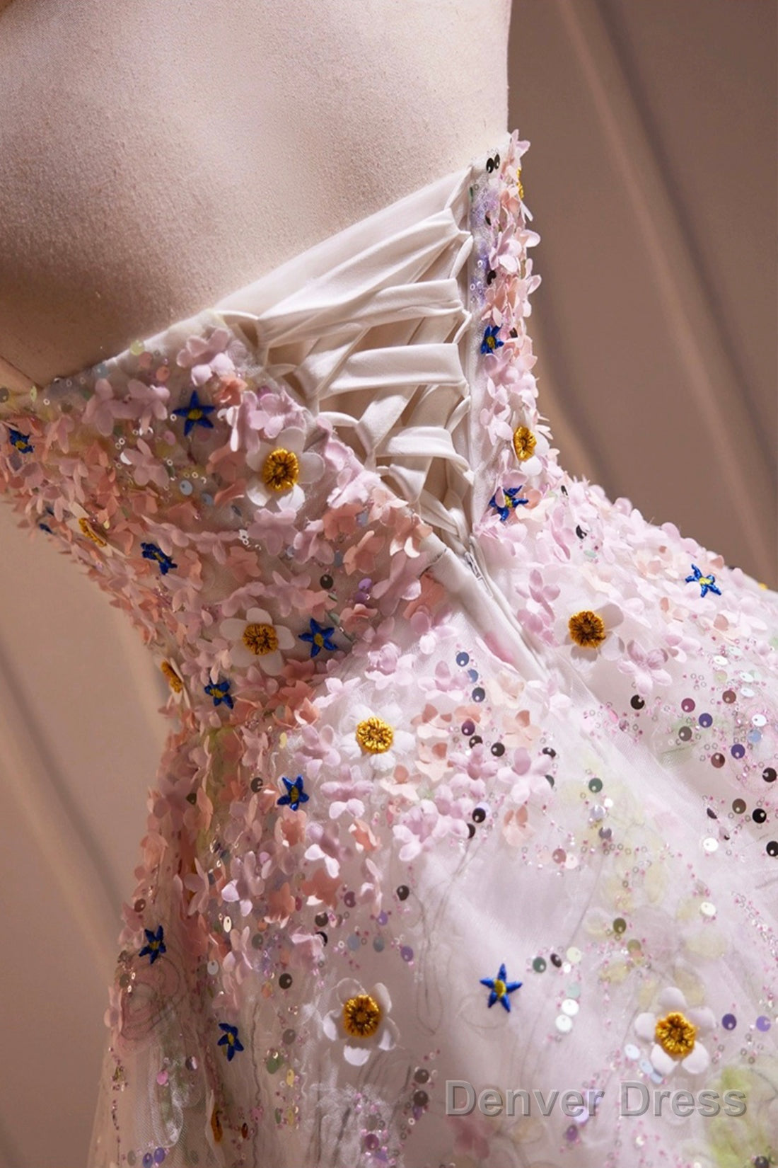 Cute 3D Floral Knee Length Prom Dress, A-Line Strapless Homecoming Dresses