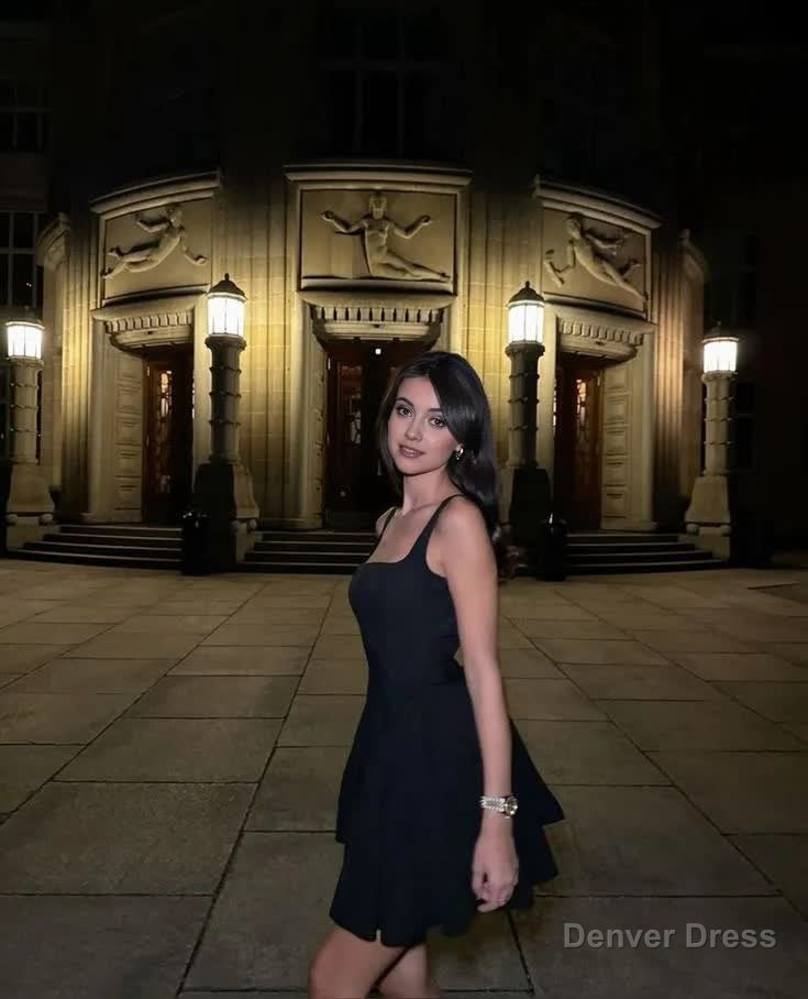 cute a line black straps homecoming dress 18th birthday outfits Main image