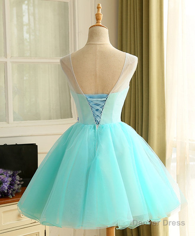 Cute A Line Blue Tulle Mini Short Prom Dress, Blue Homecoming Dresses