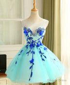 Cute A Line Blue Tulle Mini Short Prom Dress, Blue Homecoming Dresses
