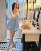 Cute A Line Halter Baby Blue Pleated Chiffon Short Homecoming Dress Birthday Dresses