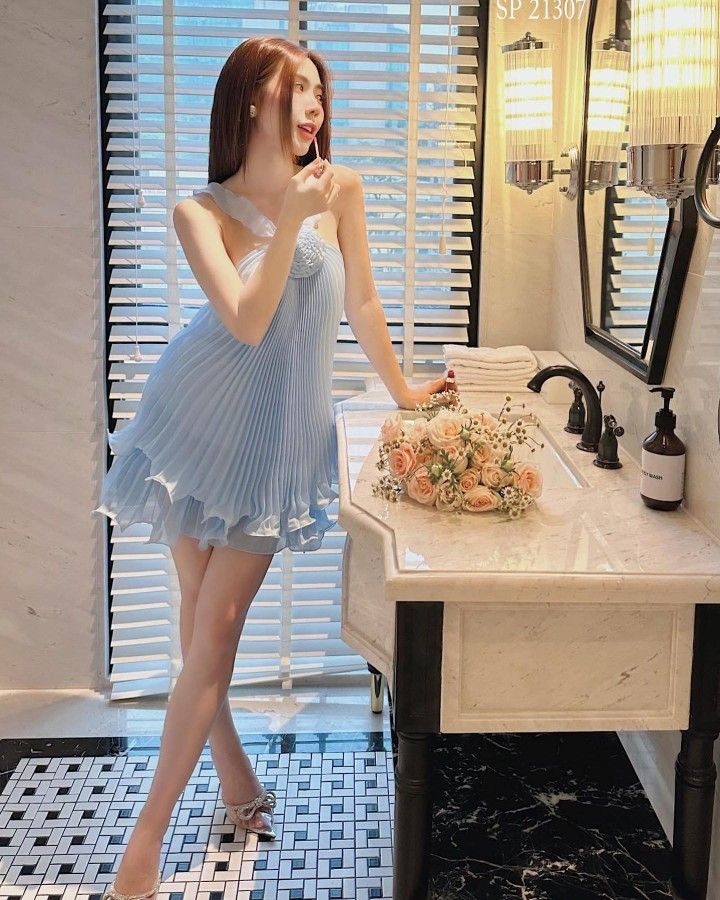 Cute A Line Halter Baby Blue Pleated Chiffon Short Homecoming Dress Birthday Dresses