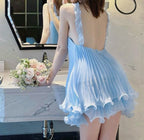 Cute A Line Halter Baby Blue Pleated Chiffon Short Homecoming Dress Birthday Dresses