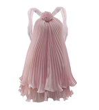Cute A Line Halter Baby Blue Pleated Chiffon Short Homecoming Dress Birthday Dresses