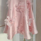 Cute A Line Halter Pink Travel Vacation Dress Short Satin Birthday Dresses
