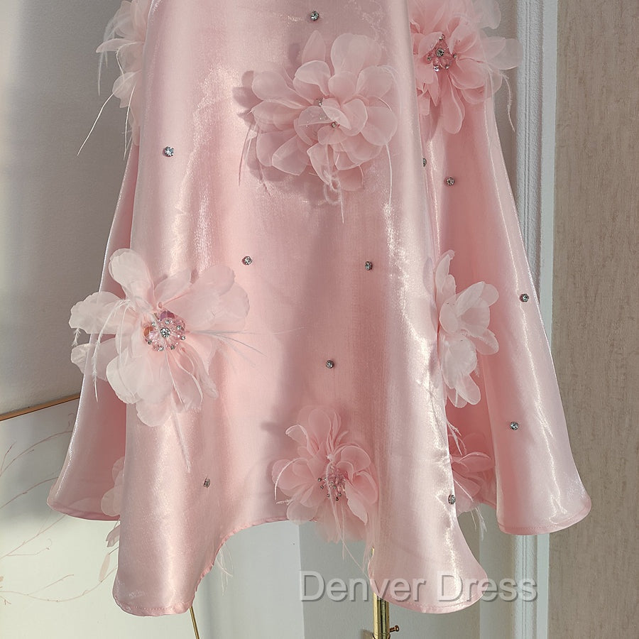 Cute A Line Halter Pink Travel Vacation Dress Short Satin Birthday Dresses