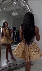 Cute A Line Halter Sequin Short Gold Homecoming Dresses