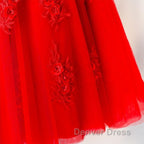 Cute A Line Off Shoulder Short Red Lace Prom Dress, Short Red Bridesmaid Dress, Graduation Dresses