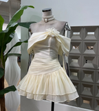 Cute A Line Off The Shoulder White Chiffon Summer Homecoming Dress Hoco Dress Mini 16Th Birthday Outfit Cocktail Dresses