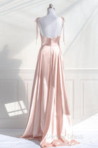 Cute A-Line Pink Satin Straps Sweetheart Prom Dresses, Pink Satin Party Dresses Evening Dresses