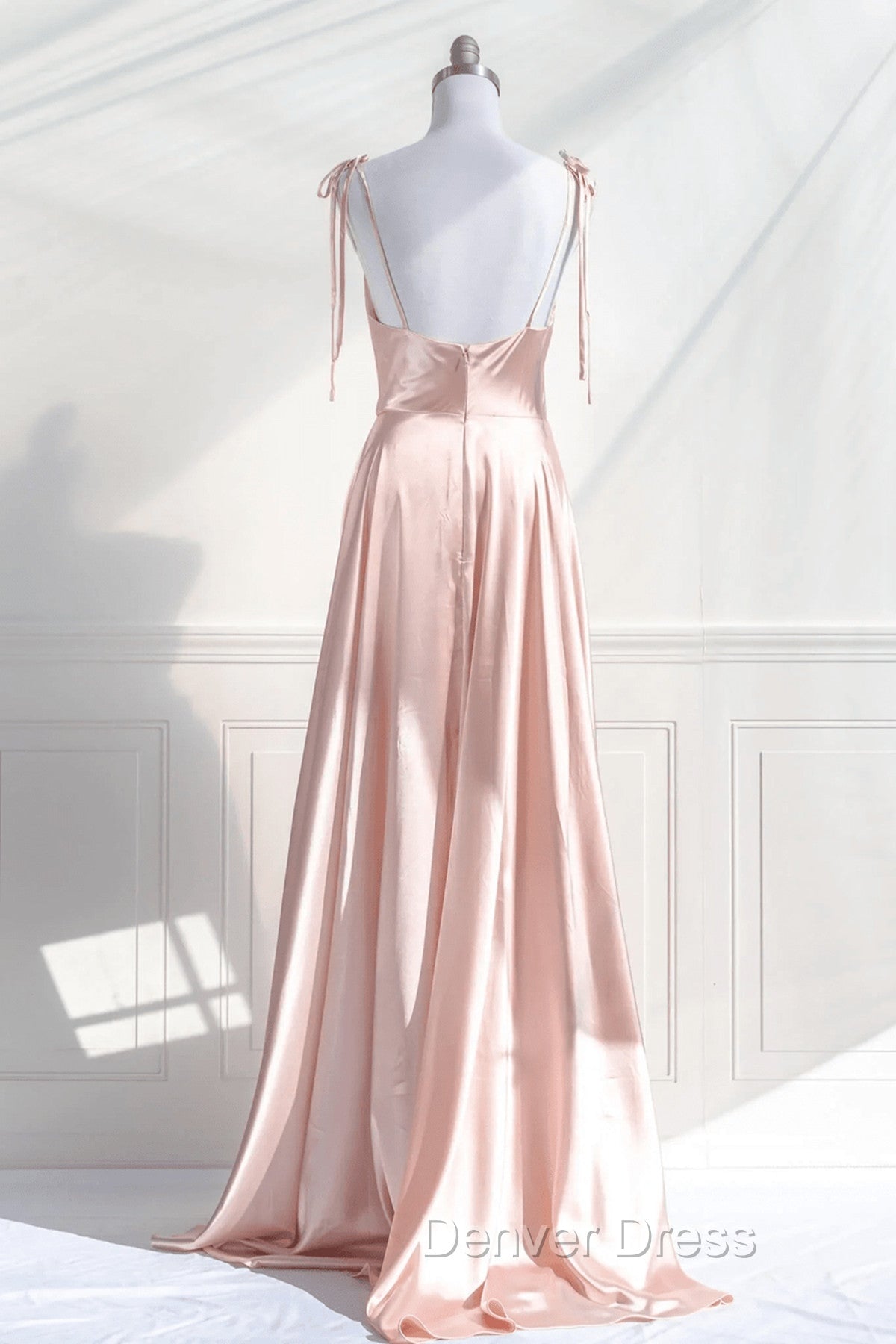 Cute A Line Pink Satin Straps Sweetheart Prom Dress, Pink Satin Prom Dress