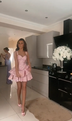 Cute A Line Pink Straps Short Summer Birthday Dress Hoco Dress Birthday Outfit 19Th Birthday Mini Prom Dresses
