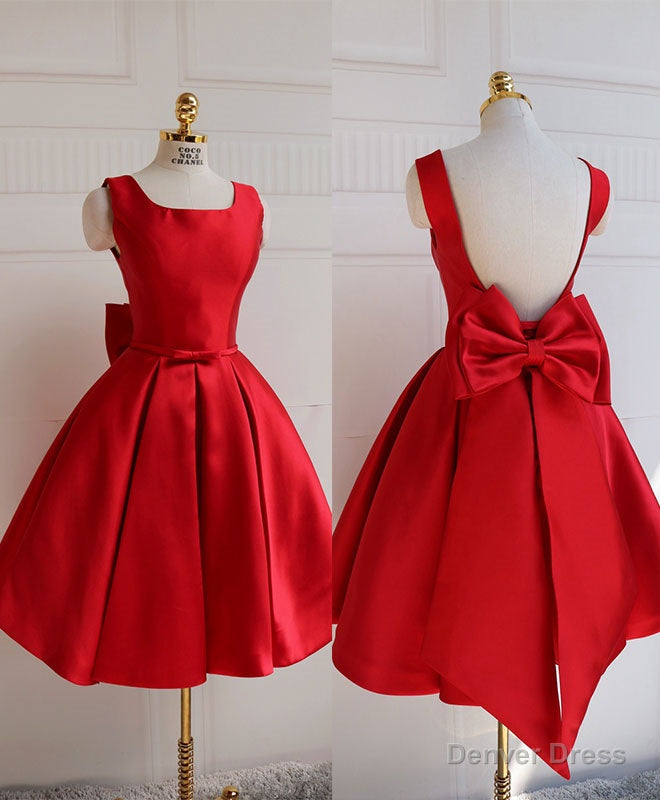 Cute A Line Satin Short Prom Dress With Bow,Evening Dress