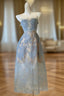 Cute A Line Scoop Neckline Lace Blue Prom Dress