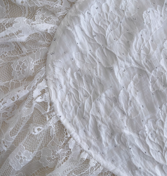 Cute A Line Spaghetti Strap Tiered Pearl White Lace Prom Dress