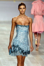 Cute A Line Spaghetti Straps Blue Sequin Mini Short Prom 8Th Grade Homecoming Dress Summer Middle School Hoco Dresses Homecoming Outfits 20Th Birthday Outfit