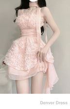 Cute A Line Spaghetti Straps Pink Chiffon Short Birthday Dresses Birthday Outfits