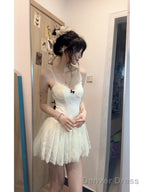 Cute A Line Spaghetti Straps White Lace Short 2 Pieces Dress Prom Dresses Birthday Outfits