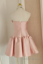 Cute A Line Strapless Pink Satin Travel Vacation Dress Short Birthday Dresses