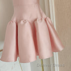 Cute A Line Strapless Pink Satin Travel Vacation Dress Short Birthday Dresses
