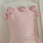 Cute A Line Strapless Pink Satin Travel Vacation Dress Short Birthday Dresses