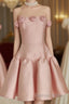 Cute A Line Strapless Pink Satin Travel Vacation Dress Short Birthday Dresses
