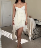Cute A Line Straps Ivory Short Chiffon Homecoming Dress Cocktail Dresses