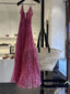 Cute A Line Straps Ruffled Hot Pink Floor Length Floral Beach Dress WomenS Vacation Dresses