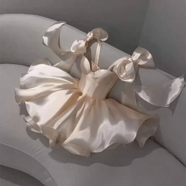 Cute A Line Straps Short Satin Homecoming Dresses