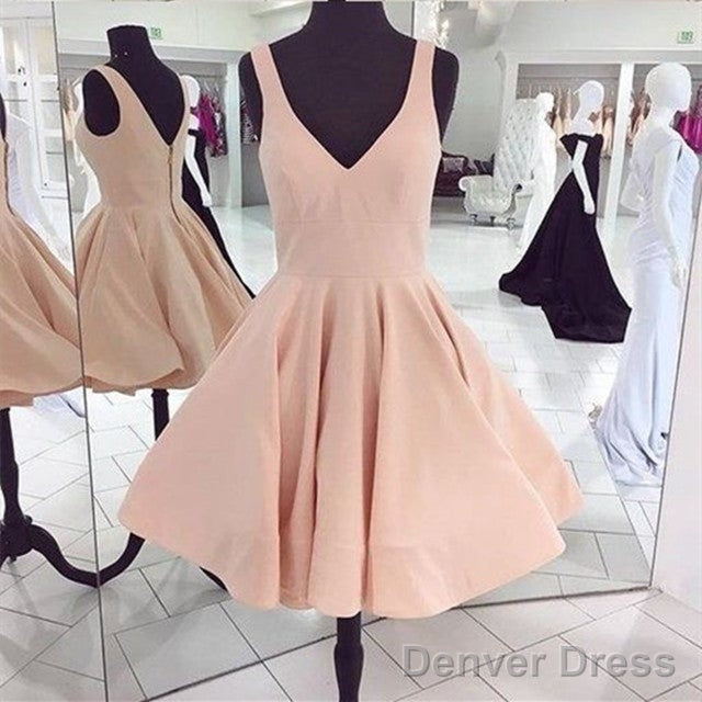 Cute A Line V Neck Homecoming Dresses Short Satin Prom Gown