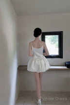 Cute Ball Gowns Spaghetti Straps White Satin Short Ballet Skirt Birthday Dresses Birthday Outfits