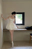 Cute Ball Gowns Spaghetti Straps White Satin Short Ballet Skirt Birthday Dresses Birthday Outfits