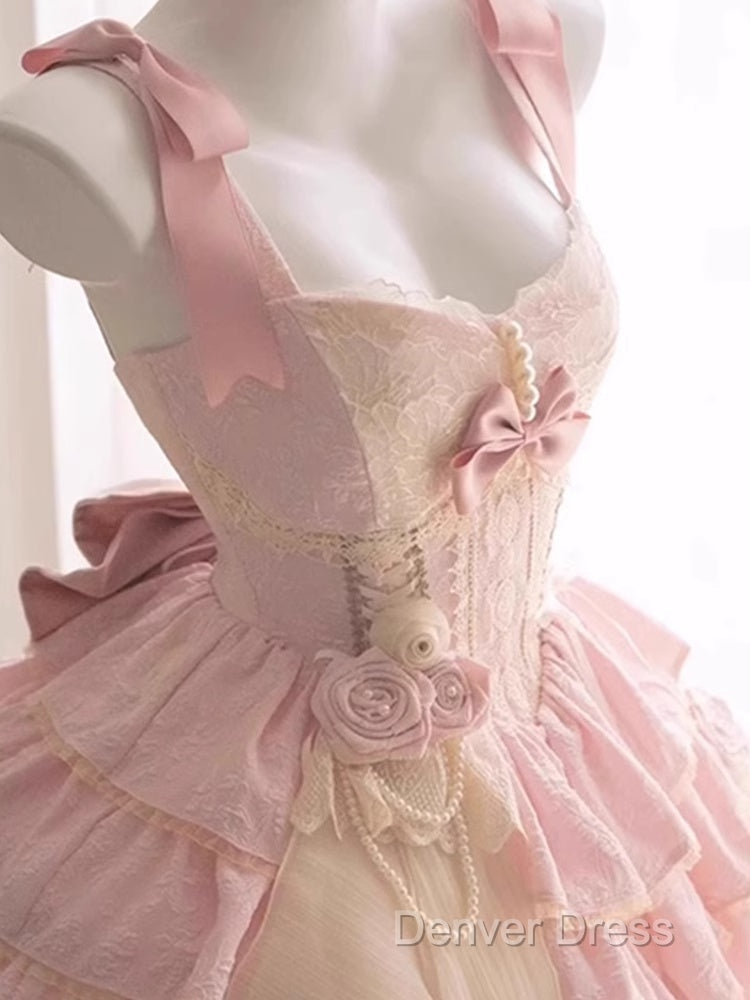 Cute Ball Gowns Straps Sleeveless Short Pink Birthday Dresses Birthday Outfits