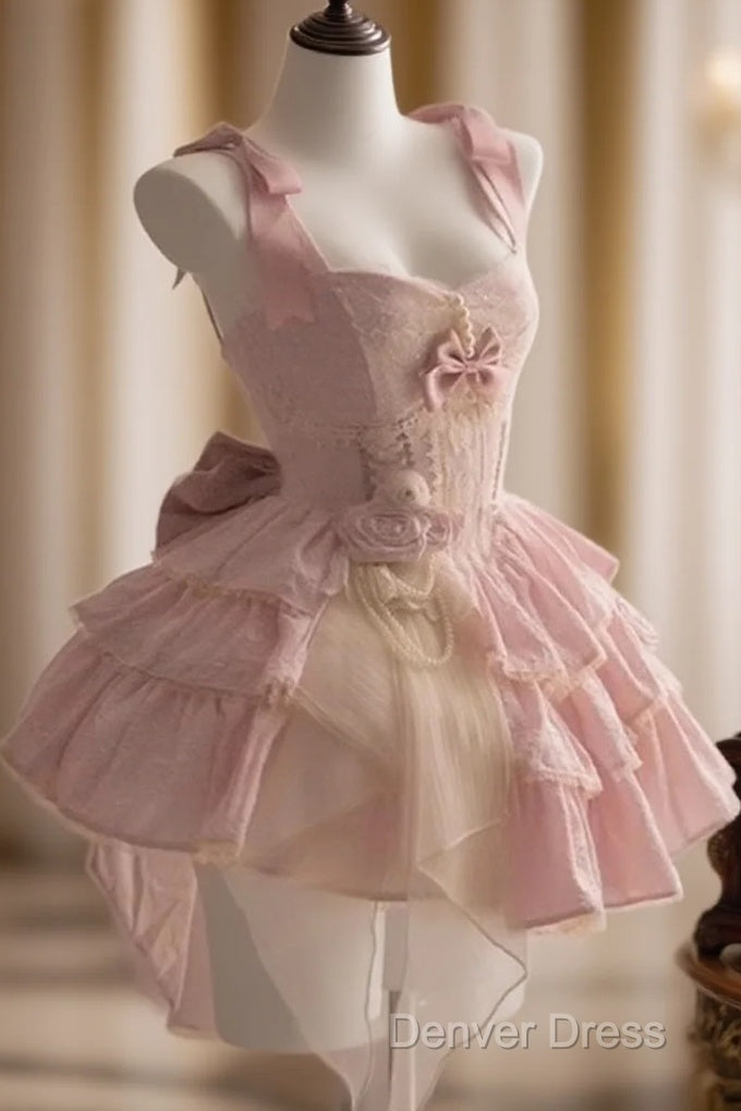 Cute Ball Gowns Straps Sleeveless Short Pink Birthday Dresses Birthday Outfits