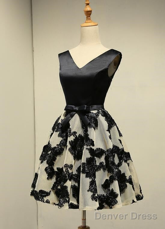 Cute Black Knee Length Lace Homecoming Dress, Prom Dresses