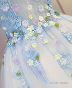 Cute Blue Lace Applique Short Prom Dress, Homecoming Dresses