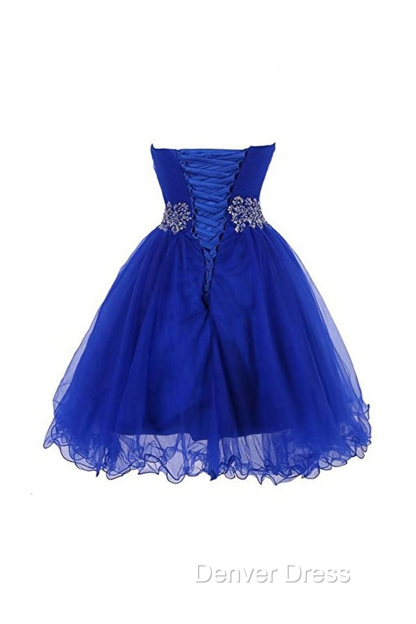 Cute Blue Sweetheart Tulle Cocktail Dresses Homecoming Dresses With Beading, Short Prom Dresses Secondary image