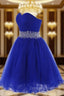 Cute Blue Sweetheart Tulle Cocktail Dresses Homecoming Dresses With Beading, Short Prom Dresses