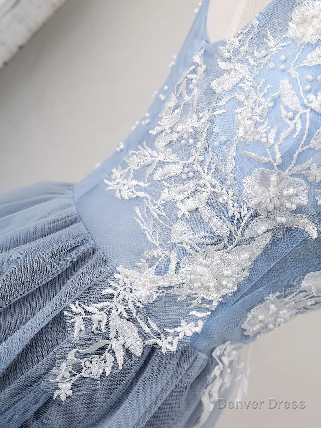 Cute Blue V Neck Tulle Lace Applique Short Prom Dress, Blue Homecoming Dress